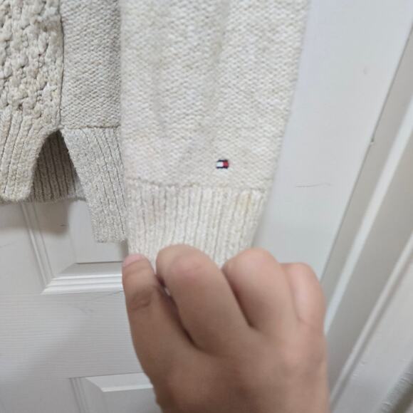 Tommy Hilfiger Beige Cable Knit Quarter Zip Sweater S - Picture 9 of 10